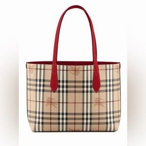 BURBERRY Reversible Leather Tote. Poppy Red